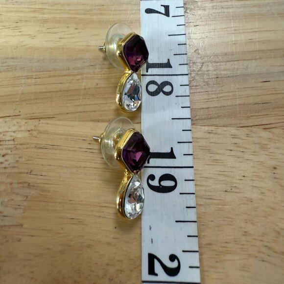 Vintage Swarovski S.A.L. Gold-Tone Pierced Earrings Crystal, Glam, Holiday, - Picture 6 of 7